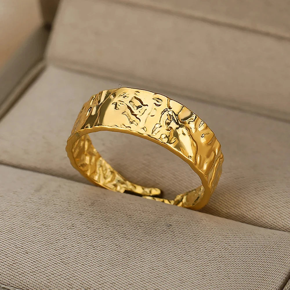 316L Stainless Steel Geometric Open Ring for Women - Gold Color, Waterproof & Tarnish-Resistant Vintage Aesthetic Jewelry