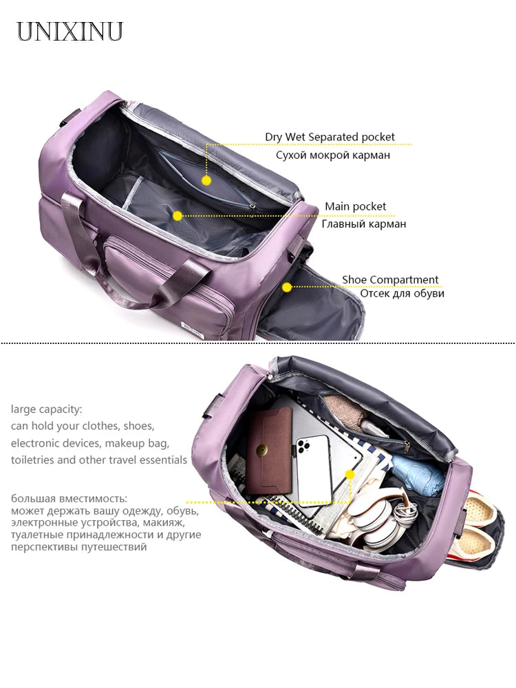 Large Capacity Weekender Travel Bag - Carry-On Duffle with Shoe Compartment for Women, Overnight & Gym Use