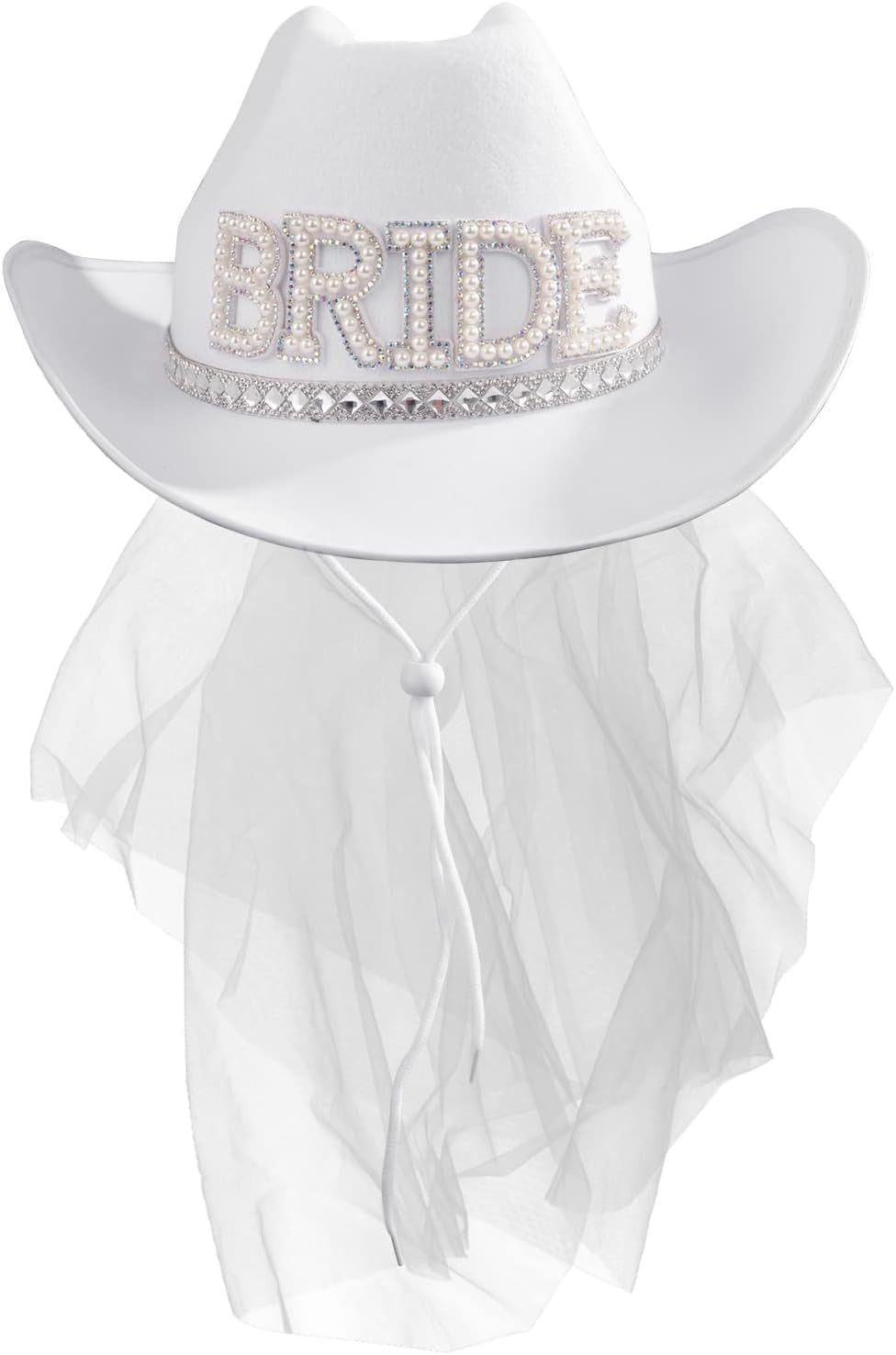 Cowboy Hat with Veil Bachelorette Party, White Cowgirl Hat Wedding, Bridal Shower Decoration, Bride to Be Gift