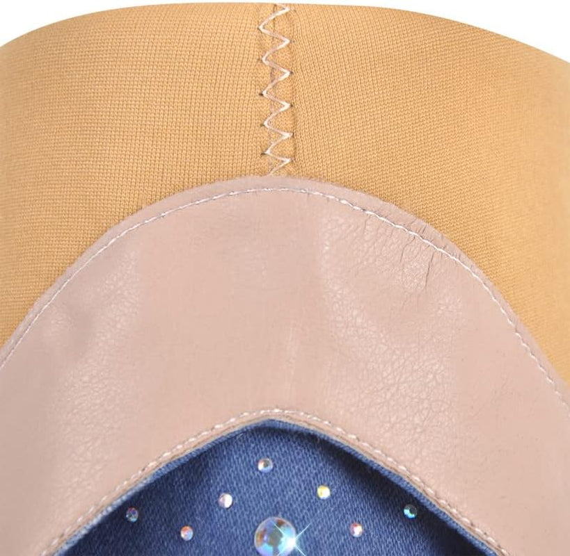 Women'S Sparkly Rhinestone Cowboy Western Denim Boots Knee High Pointed Toe Pull-On Jean Boots