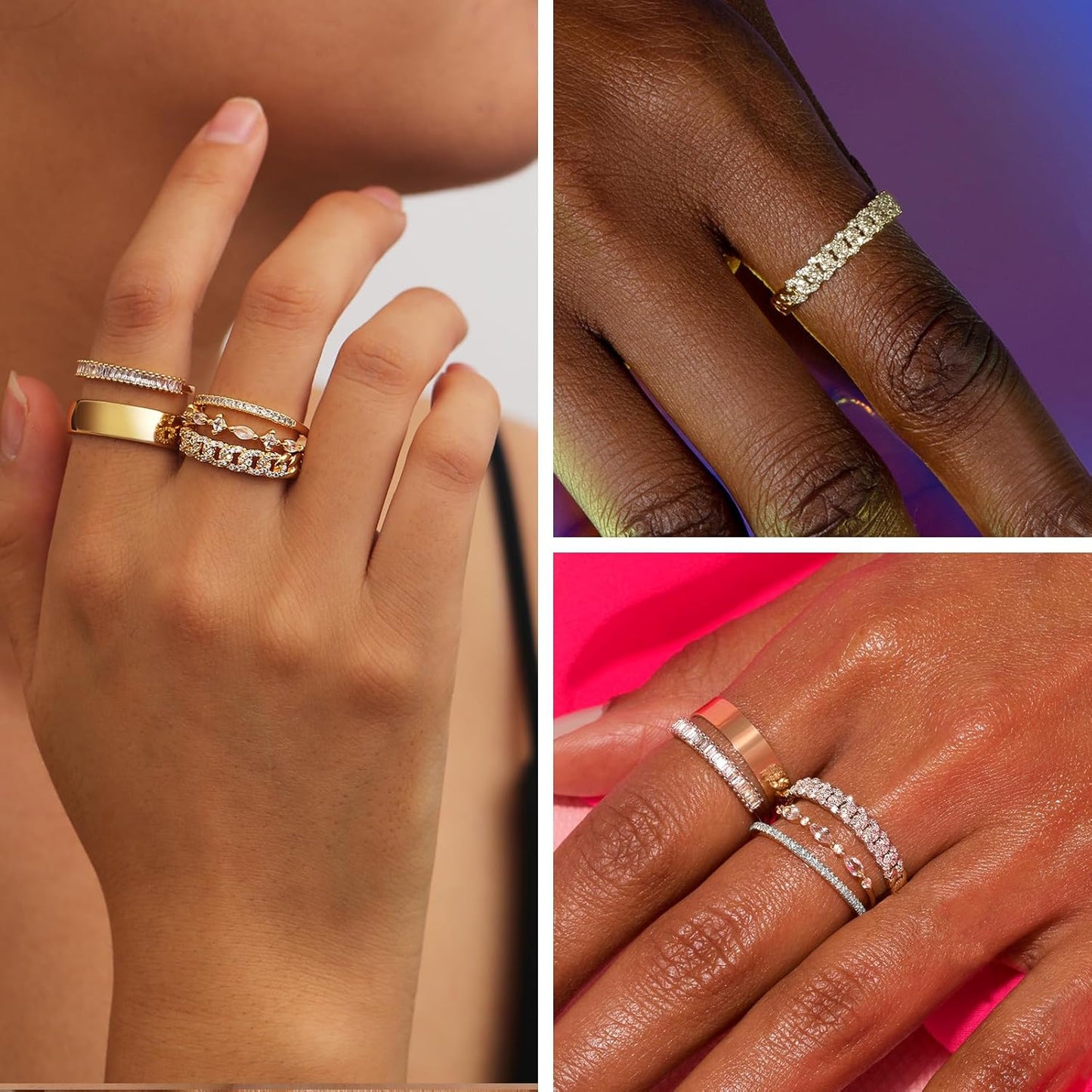 Stackable Gold Rings for Women Non Tarnish Trendy Dainty 14K Gold Plated Stacking Cubic Zirconia Thumb Ring Set Pack Statement Chunky Band Rings Promise Engagement Rings Size 7 8 9 10 11