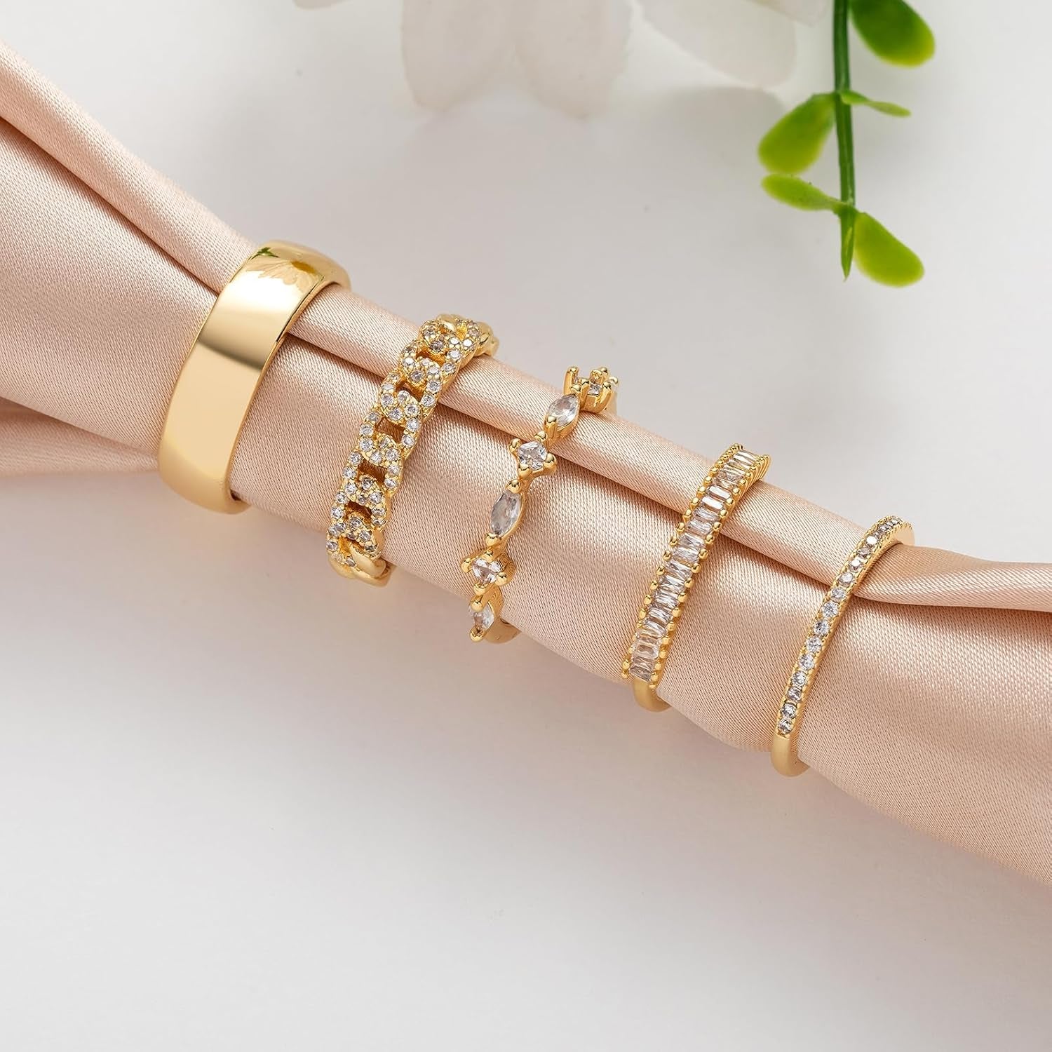 Stackable Gold Rings for Women Non Tarnish Trendy Dainty 14K Gold Plated Stacking Cubic Zirconia Thumb Ring Set Pack Statement Chunky Band Rings Promise Engagement Rings Size 7 8 9 10 11