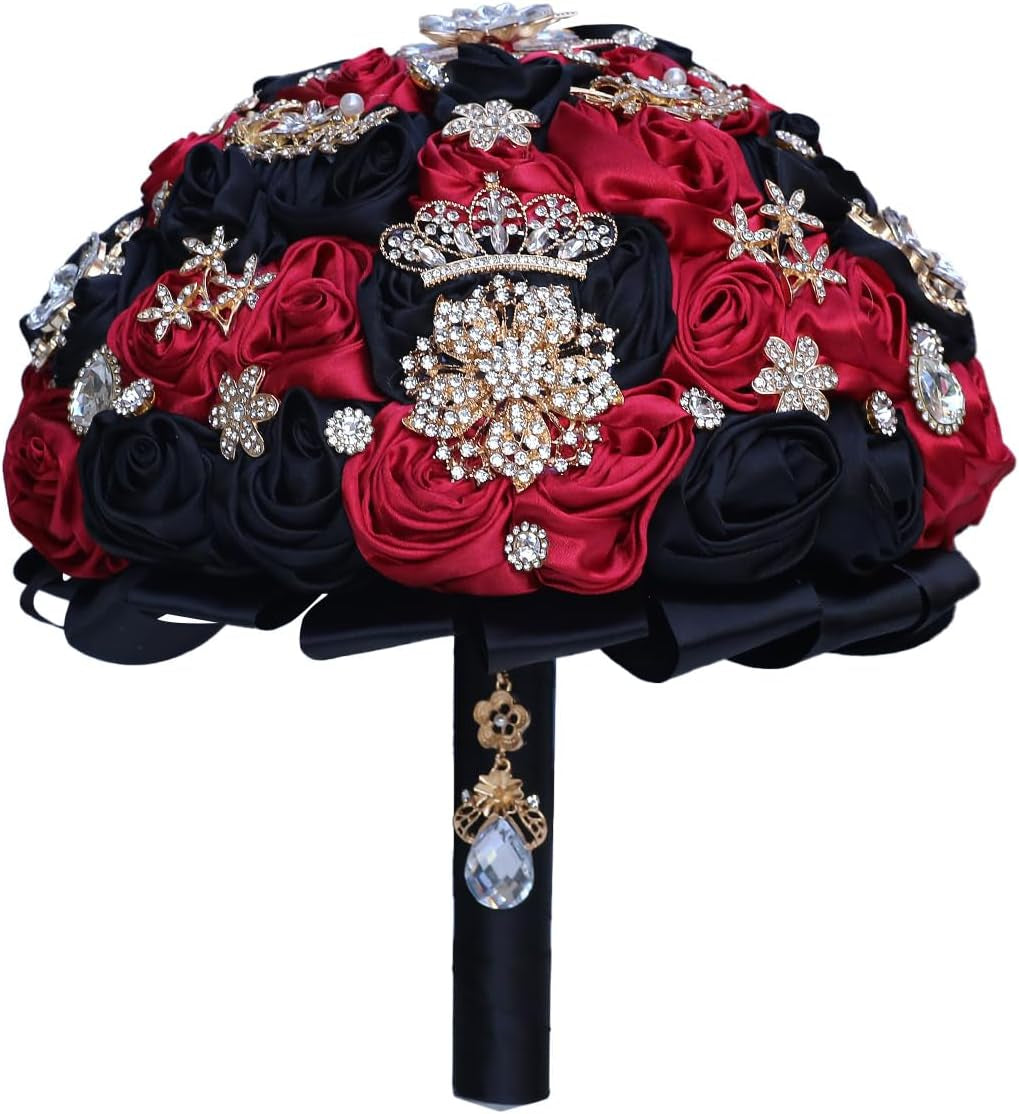 Handmade Wedding Flowers Bouquet round Holding Bridal Bouquet Artificial Satin Roses Bunch for Bride Bridesmaid Wedding Quinceanera