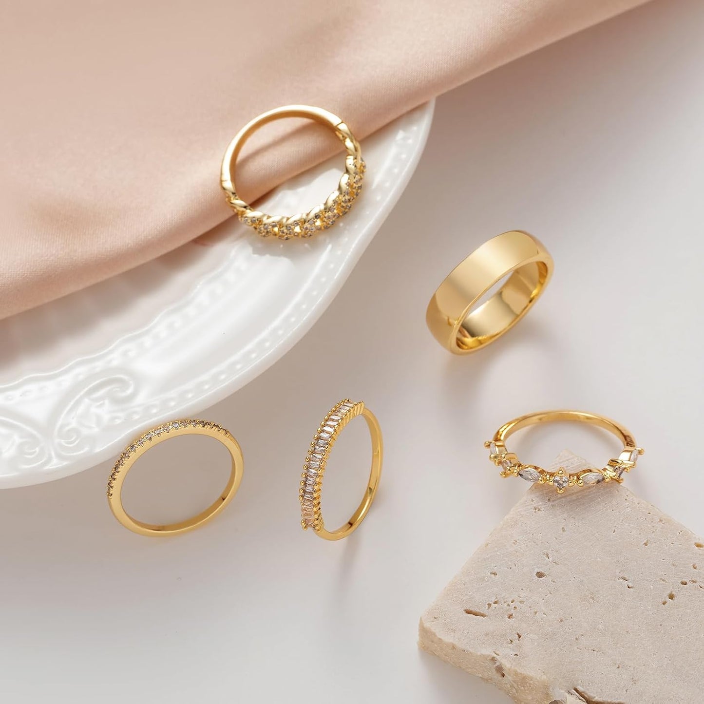 Stackable Gold Rings for Women Non Tarnish Trendy Dainty 14K Gold Plated Stacking Cubic Zirconia Thumb Ring Set Pack Statement Chunky Band Rings Promise Engagement Rings Size 7 8 9 10 11