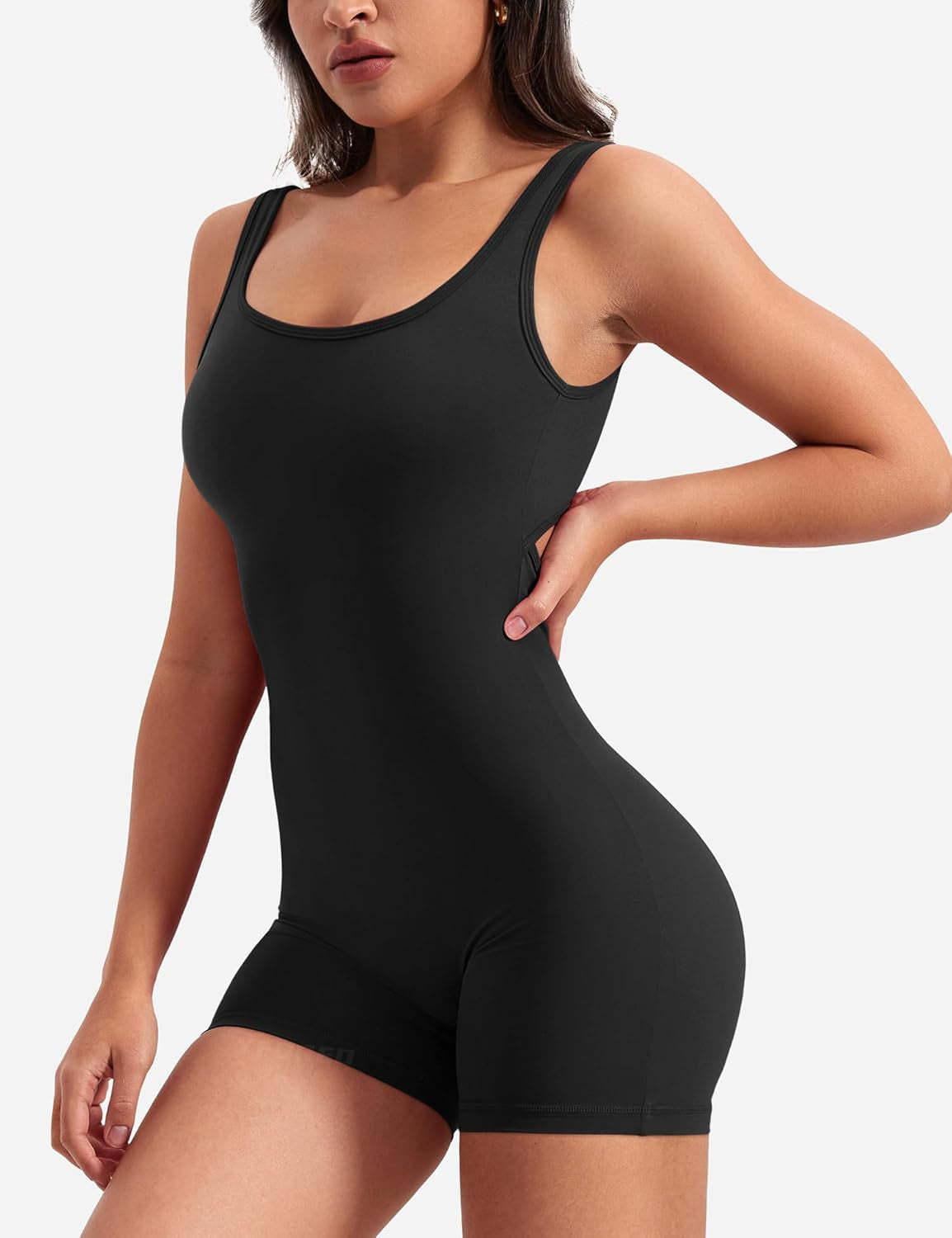 Chic Backless Workout Jumpsuit Women's Tummy Control Sleeveless Lizette V-Back Scrunch Yoga Romper