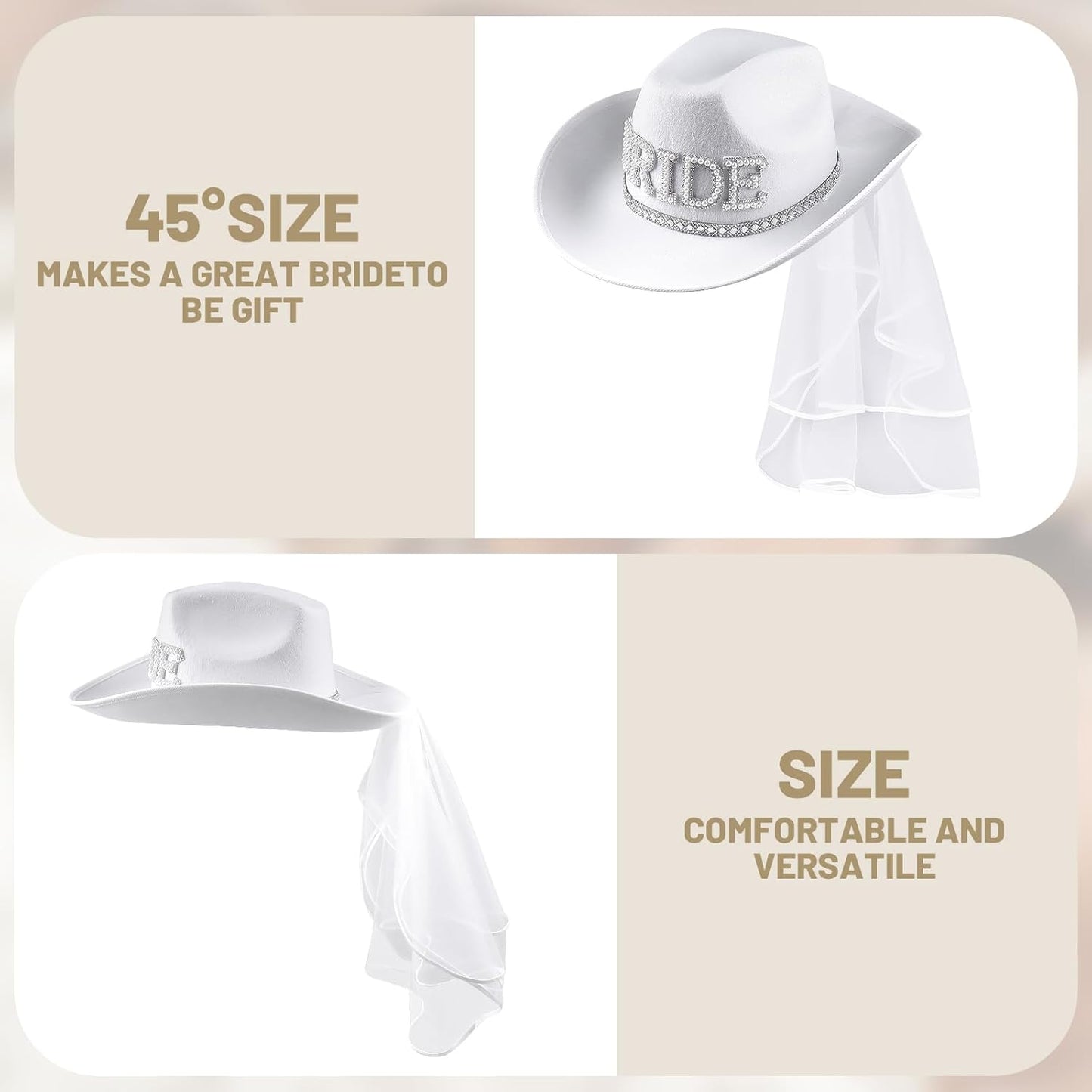 Cowboy Hat with Veil Bachelorette Party, White Cowgirl Hat Wedding, Bridal Shower Decoration, Bride to Be Gift