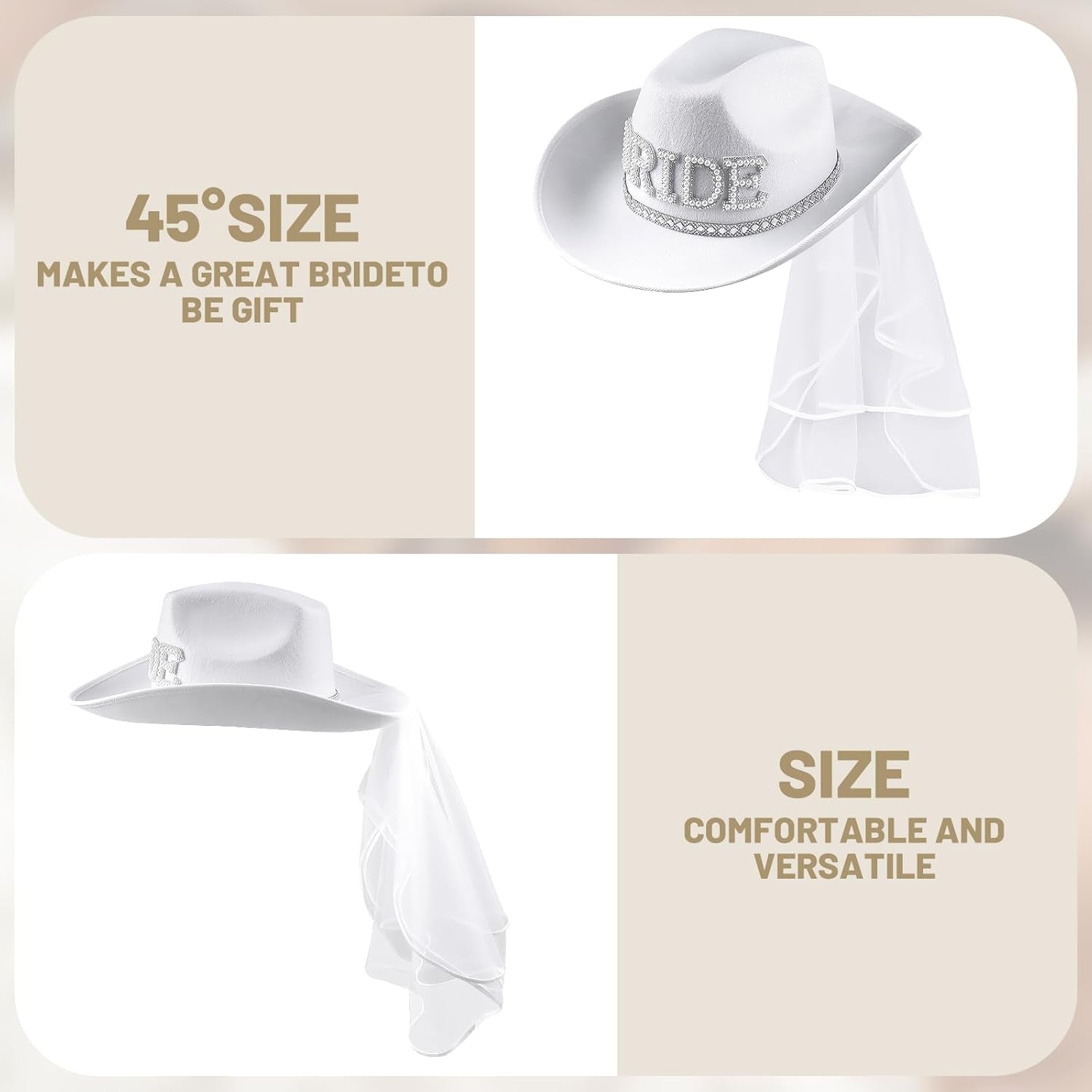 Cowboy Hat with Veil Bachelorette Party, White Cowgirl Hat Wedding, Bridal Shower Decoration, Bride to Be Gift